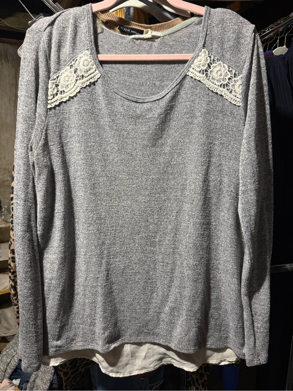 Jolt Gray Knit Top with Pink Trim